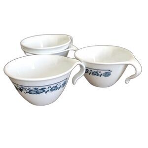 Vintage Corelle Livingware Old Town Blue Flat Cup Hook Hold Handle 4 set Corning